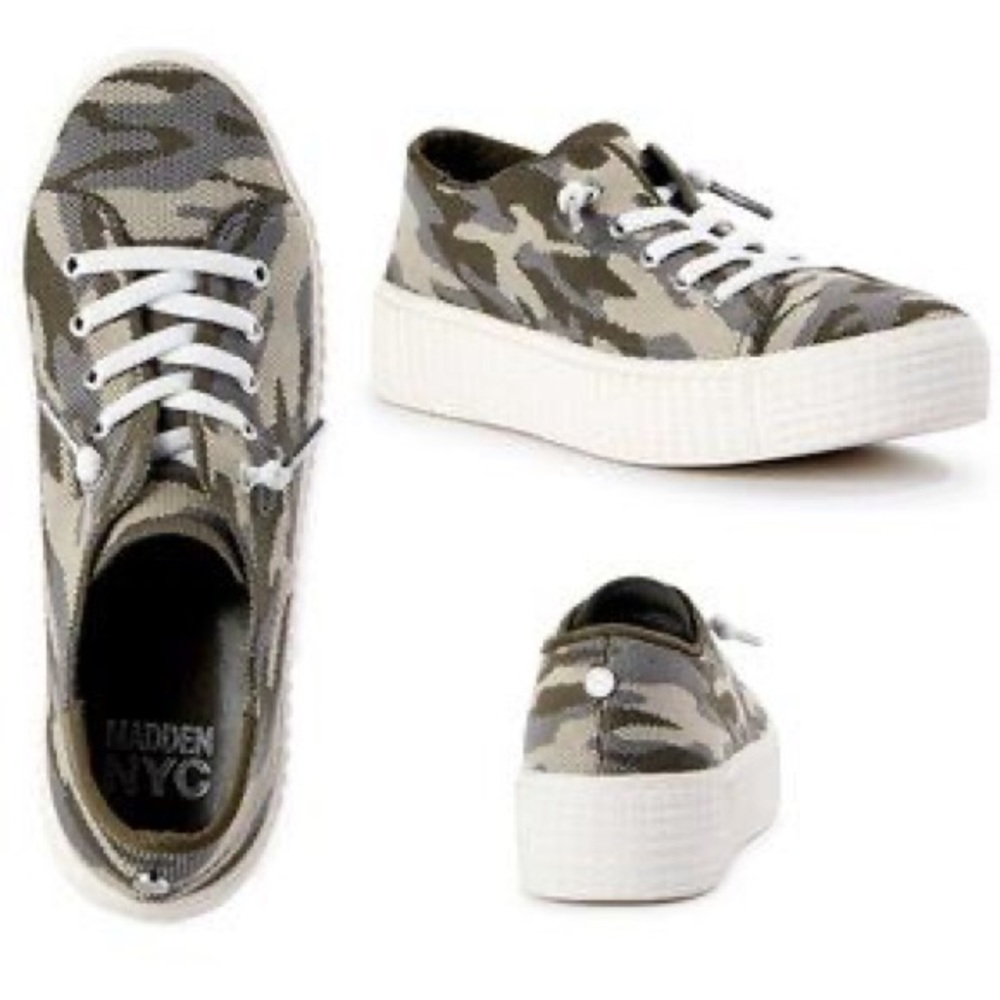 NIB Madden NYC Women’s Glamo Camo Platform Sneakers - Picture 2 of 9